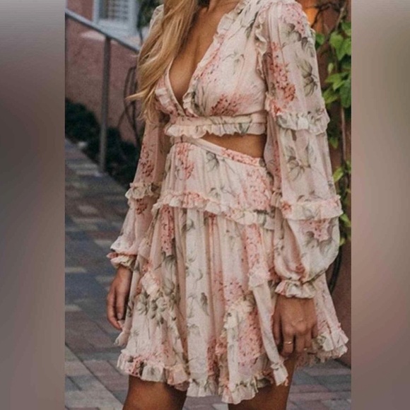 Floral Ruffle Cutout Dress - Picture 9 of 10